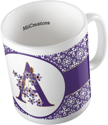 

MiiCreations Printed Alphabet Letter "A" Ceramic Mug(325 ml), Multicolor