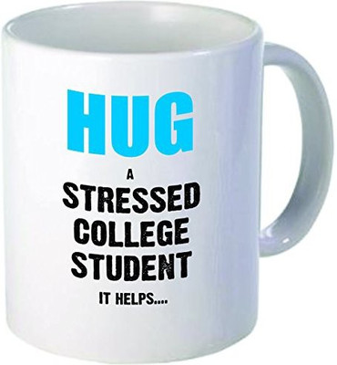 

Rikki Knight Knight CFS-Dis-3848 Hug a Stressed College Student Blue Design Funny Quotes Design Ceramic Coffee Cups, 11 oz, White Ceramic Mug(60 ml), Multicolor