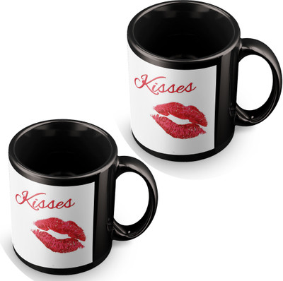 

posterchacha Kisses Love And Hugs Black Tea And Coffee Valentine Love Gift For Him And Her Ceramic Mug(350 ml, Pack of 2)