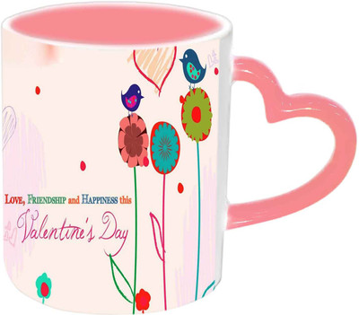 

Raj Laxmi Love birds pink handle valentine Ceramic Mug(350 ml)