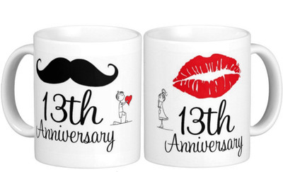 Exoctic Silver 13th Marriage Anniversary Ceramic Mug(300 ml, Pack of 2)