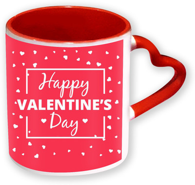 

Heyworlds Happy Valentine Day Gifts Heart Shape Red Color with Handle 12 Ceramic Mug(325 ml), Multicolor