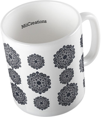 

MiiCreations Printed Black Design Ceramic Mug(325 ml), Multicolor
