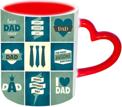 

Raj Laxmi The Most Awesome Dad Ever Red Heart Handle Ceramic Mug(350 ml)