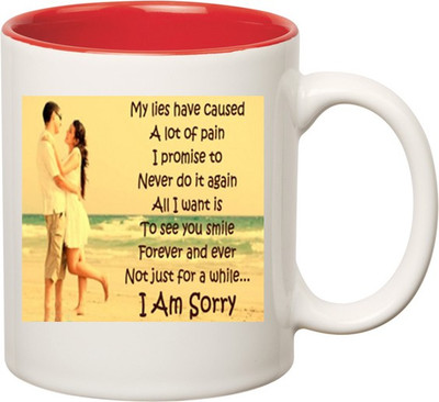 

Huppme I Am Sorry Gift inner Red Ceramic Mug(350 ml), Red;white