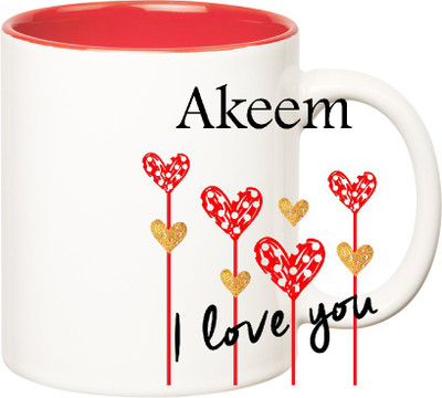 

Huppme I Love You Akeem Inner Red (350 ml) Ceramic Mug(350 ml), Red;white