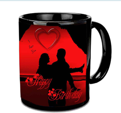 

Raj Laxmi romantic couple lovers b'day black mug Ceramic Mug(350 ml)