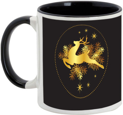 

AllUPrints Shining Christmas Star Ceramic Mug(325 ml), Black