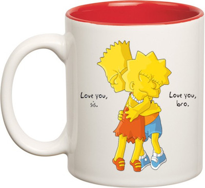 

Huppme Love You Brother Inner Red Ceramic Mug(350 ml), Red;white