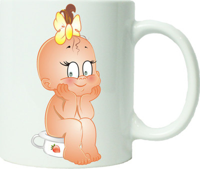 

Maison N Mode Baby Girl With Yellow Bow Coffee Ceramic Mug(330 ml), Multicolor