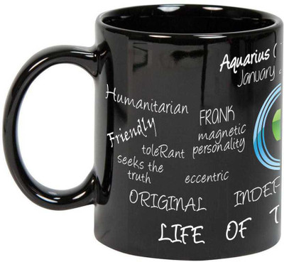 

Prithish Aquarius Black Ceramic Mug(330 ml), Multicolor