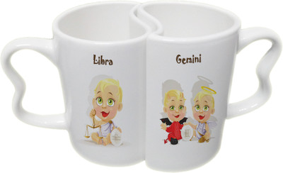 

Ucard Libra and Gemini Zodiac Sign Couple Bone China, Ceramic, Porcelain Mug(325 ml), Multicolor
