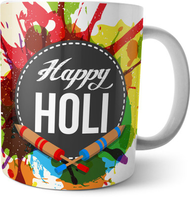 

Chiraiyaa Happy Holi Festival Colorful Ceramic Mug(300 ml), Multicolor