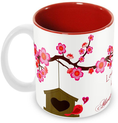 

Tuelip Beautiful Printed Love Birds Inner Red For Tea And Coffee Ceramic Mug(350 ml), Multicolor