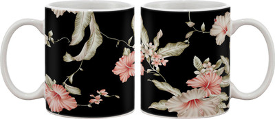 

Artifa Pink Flowers On Black Background Porcelain, Ceramic Mug(350 ml), Multicolor