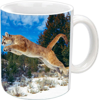 

Raj Laxmi Couching tiger white Ceramic Mug(350 ml)