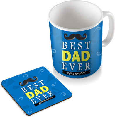 

SKY TRENDS Best Dad Ever I Love You Dad With Round Mustaches Gifts For Father's Day Coaster Coffee Set Ceramic Mug(320 ml, Pack of 2), White