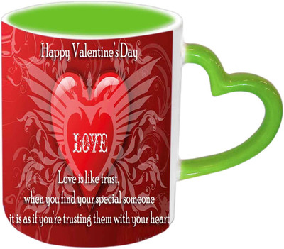 

Raj Laxmi Special Love Green Handle Valentine Ceramic Mug(350 ml)