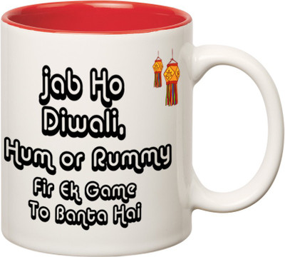 

Huppme Shubh Deepawali Rummy Inner Red Ceramic Mug(350 ml), Red;white