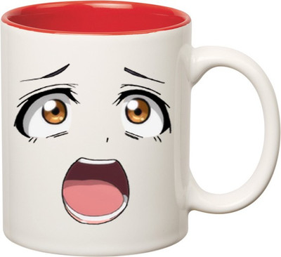 

Huppme Cute Girl Inner Red Ceramic Mug(350 ml), Red;white