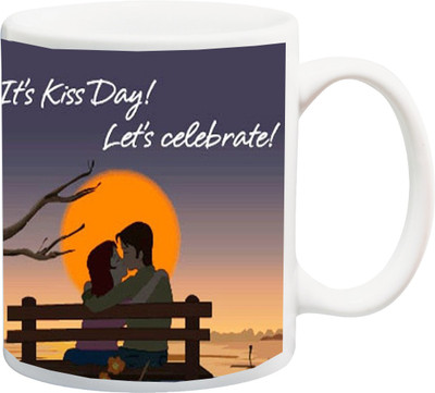 

ME&YOU Happy Kiss Day;It's kiss Day Let's Celebrate printed Ceramic Mug(325 ml), Multicolor
