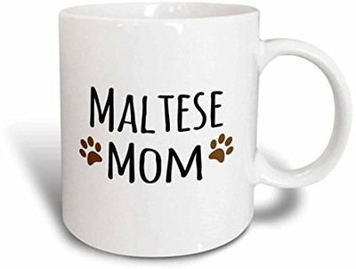 

3dRose mug_154156_1 Maltese Terrier Dog Mom Doggie by Breed Muddy Brown Paw Prints Doggy Lover Pet Owner Mama Ceramic, 11-Ounce, White Ceramic Mug(60 ml)