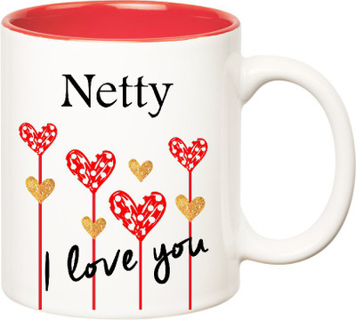

Huppme I Love You Netty Inner Red (350 ml) Ceramic Mug(350 ml), Red;white