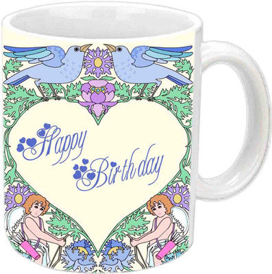 

Raj Laxmi Love Birds happy B'day White Ceramic Mug(3.5 ml)