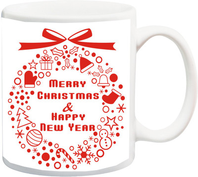 

ME&YOU Gift For Famaly/Relative;Merry Christmas And Happy New Year Print In Red Font Printed Ceramic Mug(325 ml), Multicolor