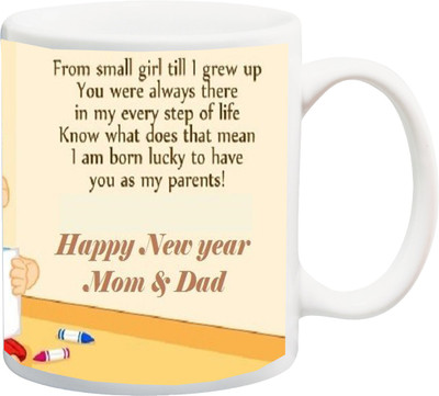 

ME&YOU Gift for Happy new year;From small girl till I grew up you were alwaysthere in my every step of life mom and dad printed Ceramic Mug(325 ml), Multicolor