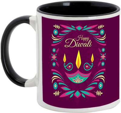 

AllUPrints Gifts For Deepawali - Be Cheerful This Diwali Ceramic Mug(325 ml), Black