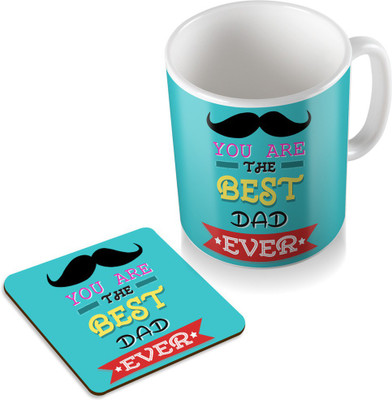 

SKY TRENDS You Are The Best Dad Ever With Black Mustaches Gifts For Father's Day Coaster Coffee Set Ceramic Mug(320 ml, Pack of 2), White