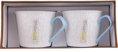 

White Gold 923 Blue Porcelain Mug(236 ml, Pack of 2), Blue;white