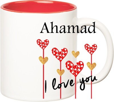 

Huppme I Love You Ahamad Inner Red (350 ml) Ceramic Mug(350 ml), Red;white