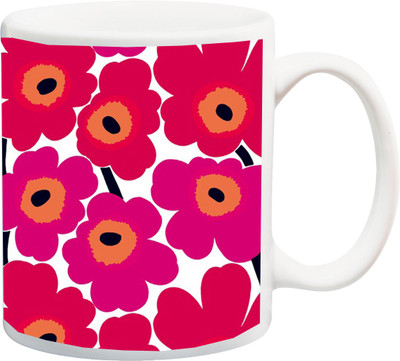 

ME&YOU Beautiful Red and Pink Flowers Designer Prints Ceramic Mug(325 ml), Multicolor