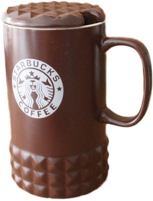 

GeekGoodies Starbucks Coffee Milk Cup With Spoon Lid Ceramic Mug(340 ml), Brown