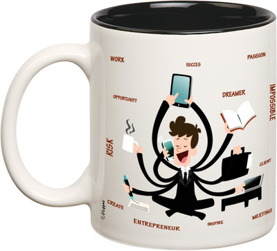 

Huppme Multitalented Inner Black Ceramic Mug(350 ml), Black;white