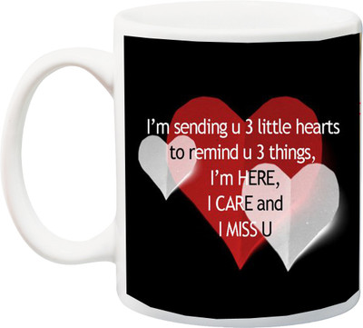 

ME&YOU Gift for Husband/Wife/Boyfriend/Girlfriend/lover;I'M sending U 3 Little hearts to remind Printed Ceramic Mug(325 ml), Multicolor