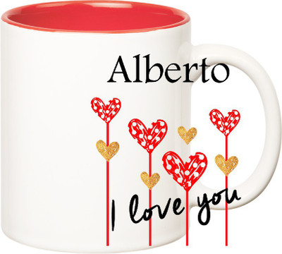 

Huppme I Love You Alberto Inner Red (350 ml) Ceramic Mug(350 ml), Red;white