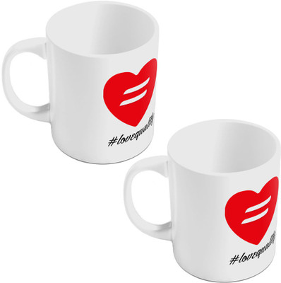 

Kaarigar Little India Designer Romantic White Color Coffee Pair 792 Ceramic Mug(300 ml, Pack of 2)