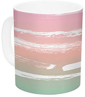 

Kess InHouse InHouse Anneline Sophia Painted Stripes Pink Green Pink Ceramic Coffee, 11 oz, Multicolor Ceramic Mug(60 ml)