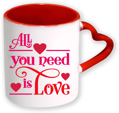 

Heyworlds Happy Valentine Day Gifts Heart Shape Red Color with Handle 41 Ceramic Mug(325 ml), Multicolor