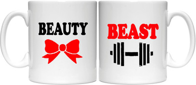 

Crackndeal Round_5 Ceramic Mug(300 ml, Pack of 2), Black;red