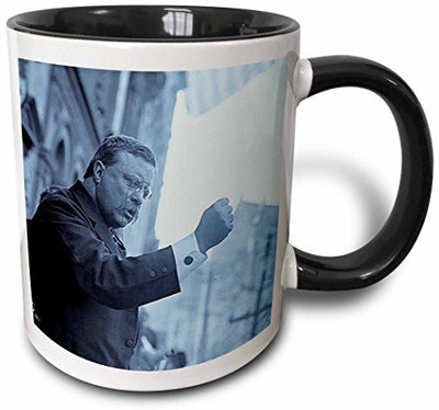 

3dRose mug_77444_4 Theodore Roosevelt The Bull Moose Speaks Cyan Two Tone Black, 11 oz, Black/White Ceramic Mug(60 ml), Multicolor
