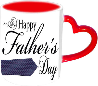 

Raj Laxmi Simple N Sweet Design For Fathers Day Red Heart Handle Ceramic Mug(350 ml)