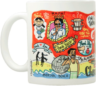 

Chumbak Madras Ceramic Mug(300 ml), Multicolor