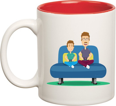 

Huppme Love You Dad Father day Inner red Ceramic Mug(350 ml), Red;white