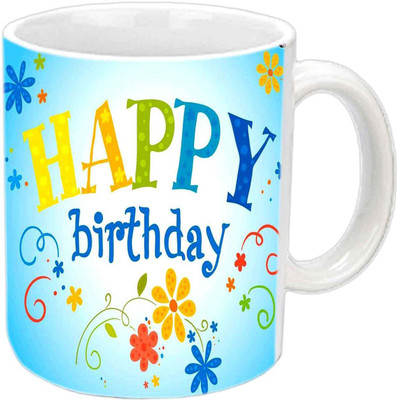 

Raj Laxmi colourfull flowers white Ceramic Mug(350 ml)