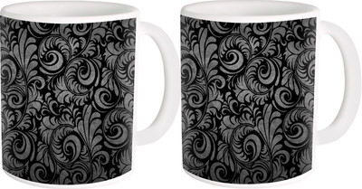 

Heyworlds gifts for flower design 34 Ceramic Mug(325 ml, Pack of 2), Multicolor