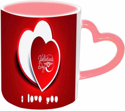 

Raj Laxmi Heart frame pink handle valentine Ceramic Mug(350 ml)